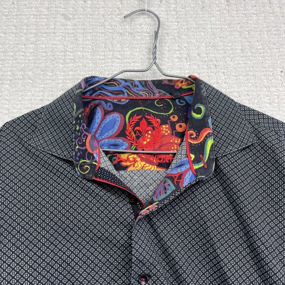 Au Noir Black w/ Psychedelic Mandala Flip Cuff Button-up dress shirt Men Size 5 - Picture 2 of 13